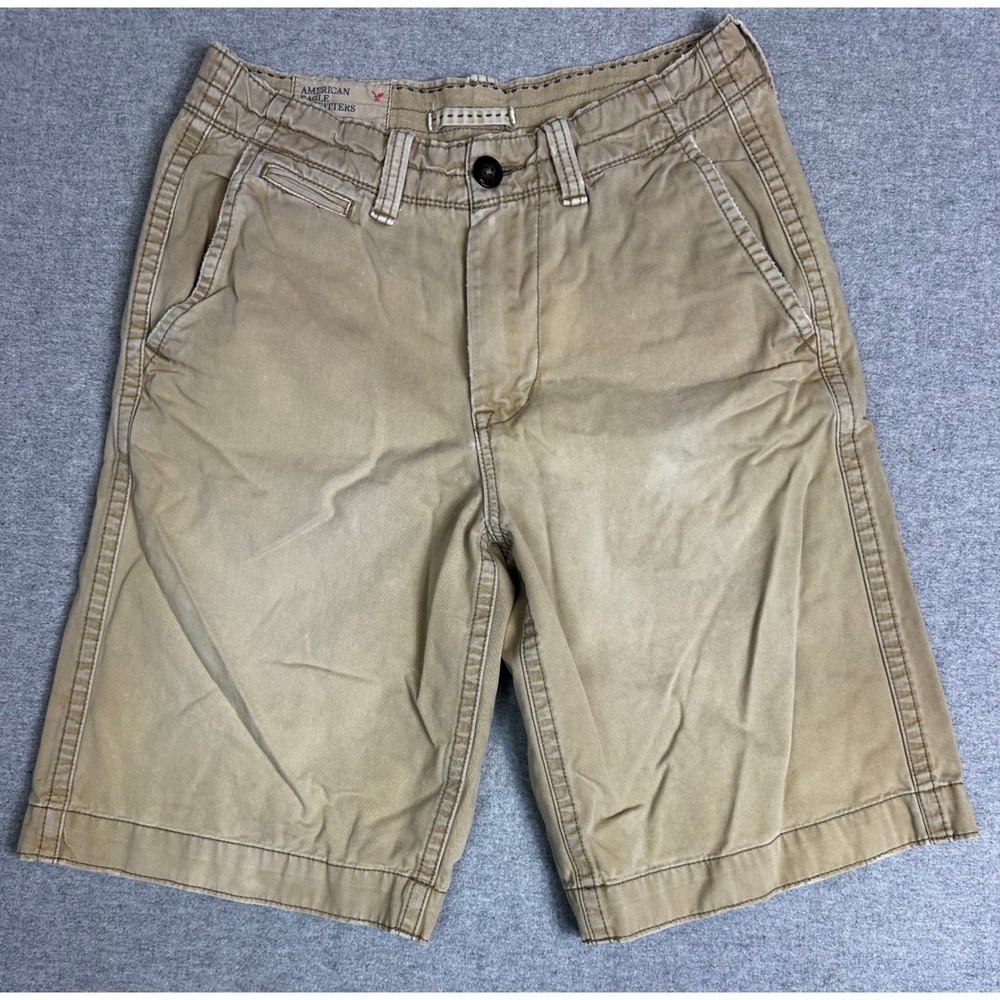 American‎ Eagle Canvas Short Mens 30x11 Khaki Chino Longer Tan Carpenter 90s Y2K